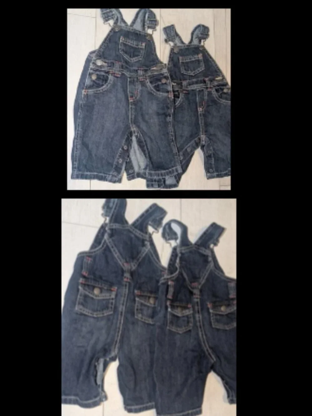 Lot of 2 OLD NAVY Unisex Baby Denim Overalls Coveralls Size 0-3 Mos